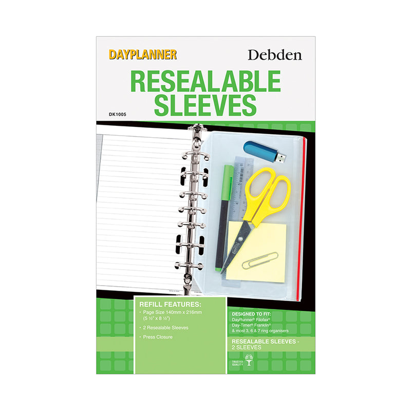 Debden Desk Resealable Sleeves Dayplanner Refill 2 Pack