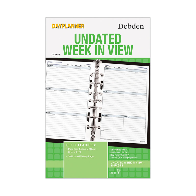 Debden Desk Week to View Undated Dayplanner Refill