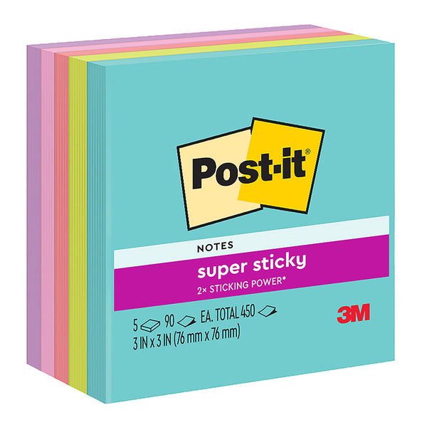 Post-it Super Sticky Notes 654-5ssmia Miami Collection Size 76x76mm 90 Sheet Pads Pack 5