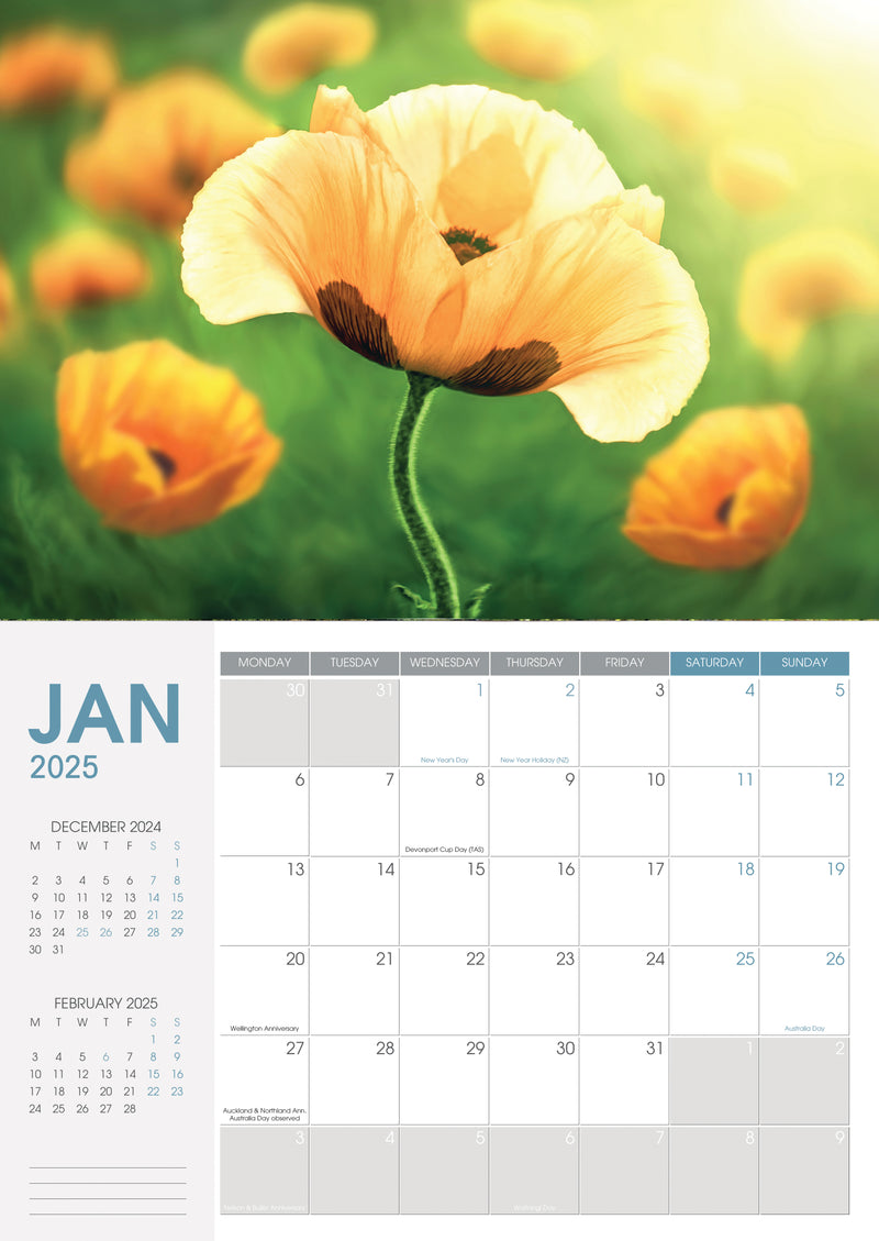 Collins A4 NZ Floral Wall Calendar