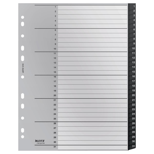 Leitz Recycle Indices & Dividers 1-31 Tab PP A4 Black - Pack Of 10