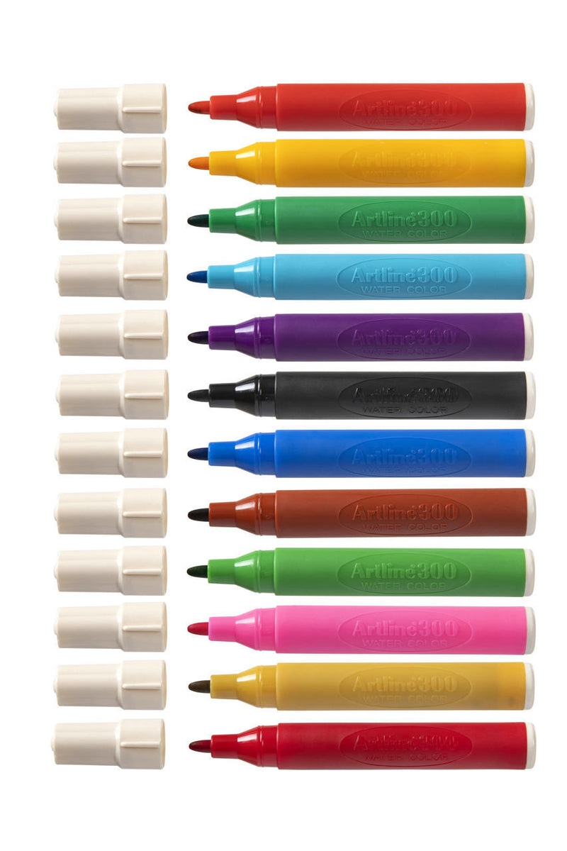 Artline 300 Liquid Crayon Colouring Marker Water Based Assorted - Pack Of 12