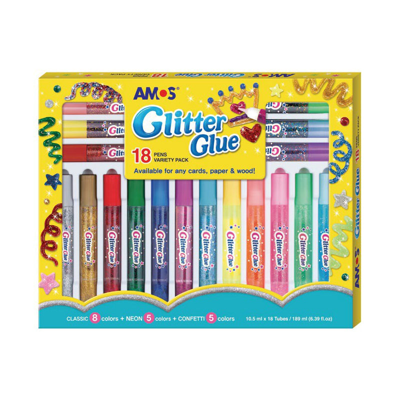 Amos 10.5ml Glitter Glue Set of 18