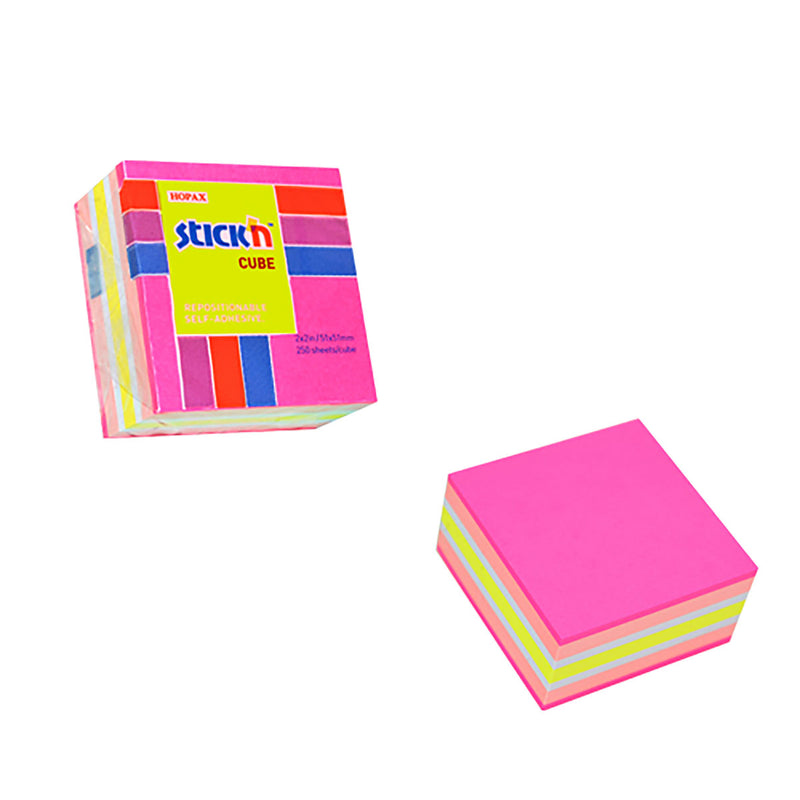 Stick'n 51x51mm 250 Sheets Neon & Pastel Mix Note Cubes