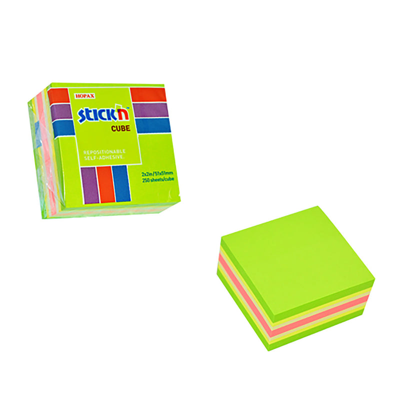 Stick'n 51x51mm 250 Sheets Neon & Pastel Mix Note Cubes