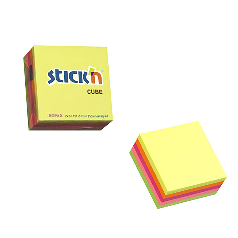 Stick'n 51x51mm 250 Sheets Neon Note Cube