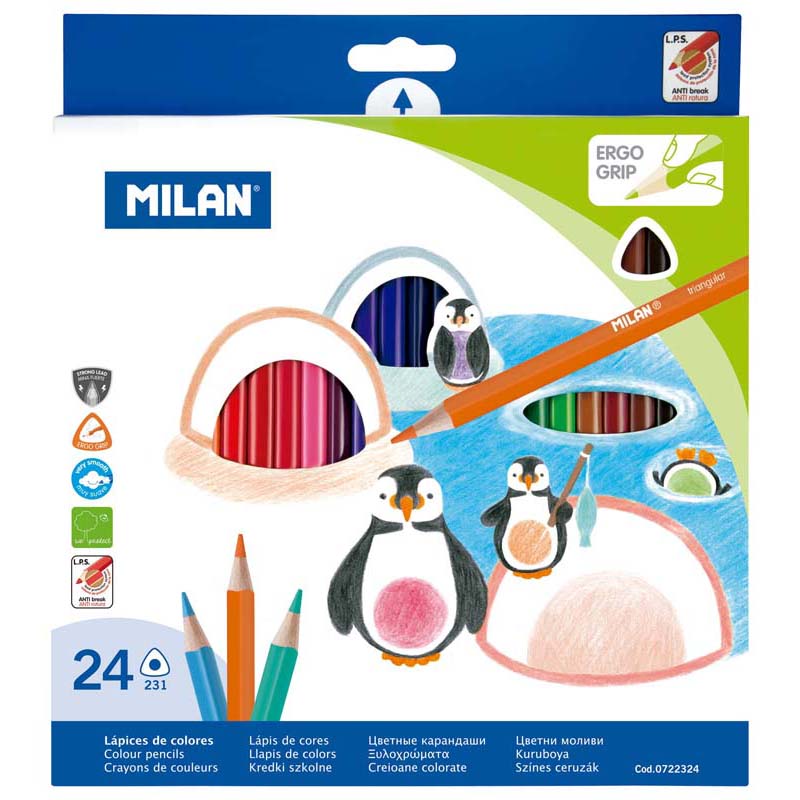 Milan Ergo Grip Triangular Colouring Pencils Set of 24