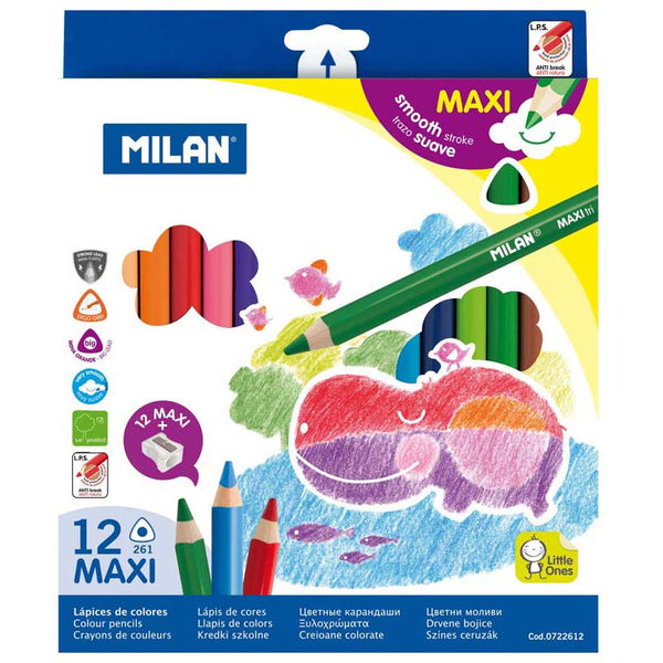 Milan Coloured Pencils Triangular Maxi Pack Of 12 Assorted Colours