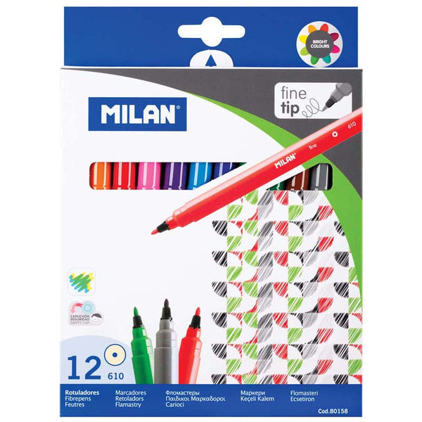 Milan Markers Fine Tip Markers Assorted Colour Set of 12