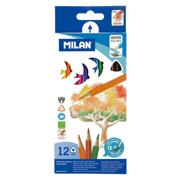 Milan Triangular Water Soluble Coloured Pencils Pack Of 12