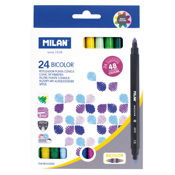 Milan Double Ended Tip Bicolor Markers Pack of 24 (48 Colours)