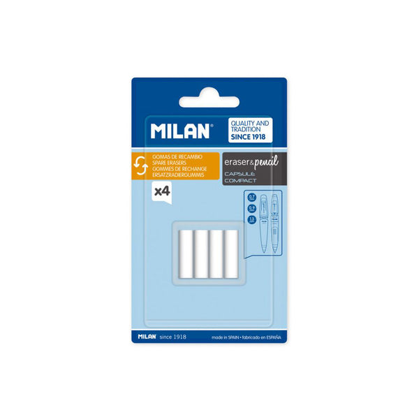 Milan Replacement Erasers for Compact Mechanical Pencils Set of 4