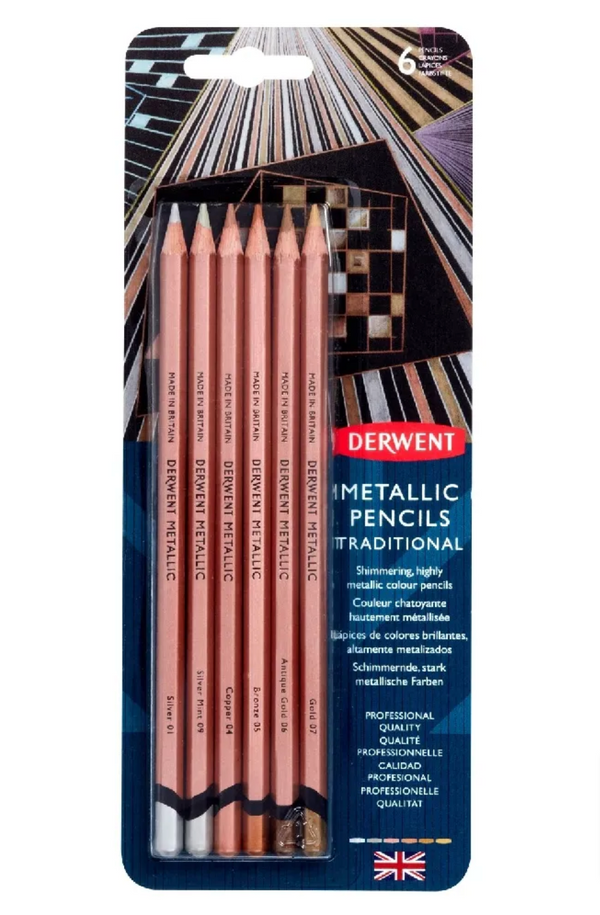 Derwent Metallic Pencils Non-Soluble Pack of 6 Traditional Colours