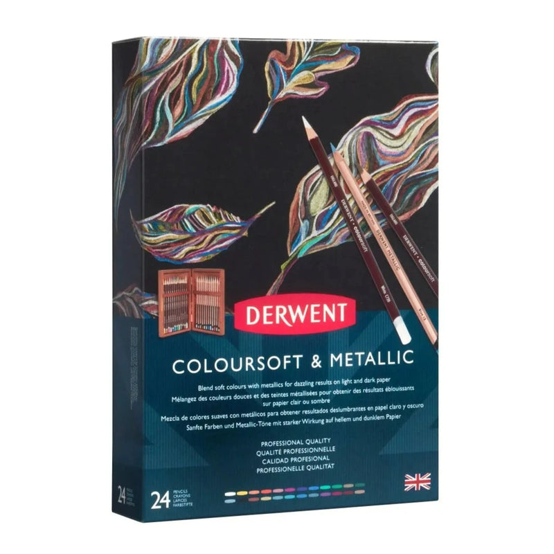 Derwent Coloursoft & Metallic Pencils 24 Wooden Box