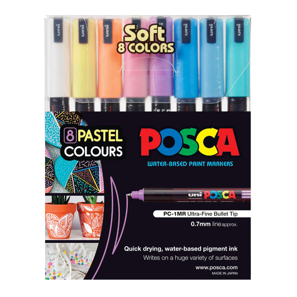 Uni Posca Markers PC-1MR 0.7mm Soft Colours - Set of 8