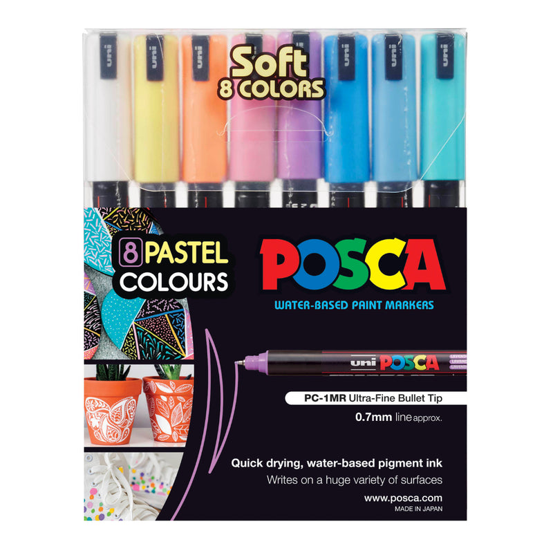 Uni Posca Markers PC-1MR 0.7mm Soft Colours - Set of 8