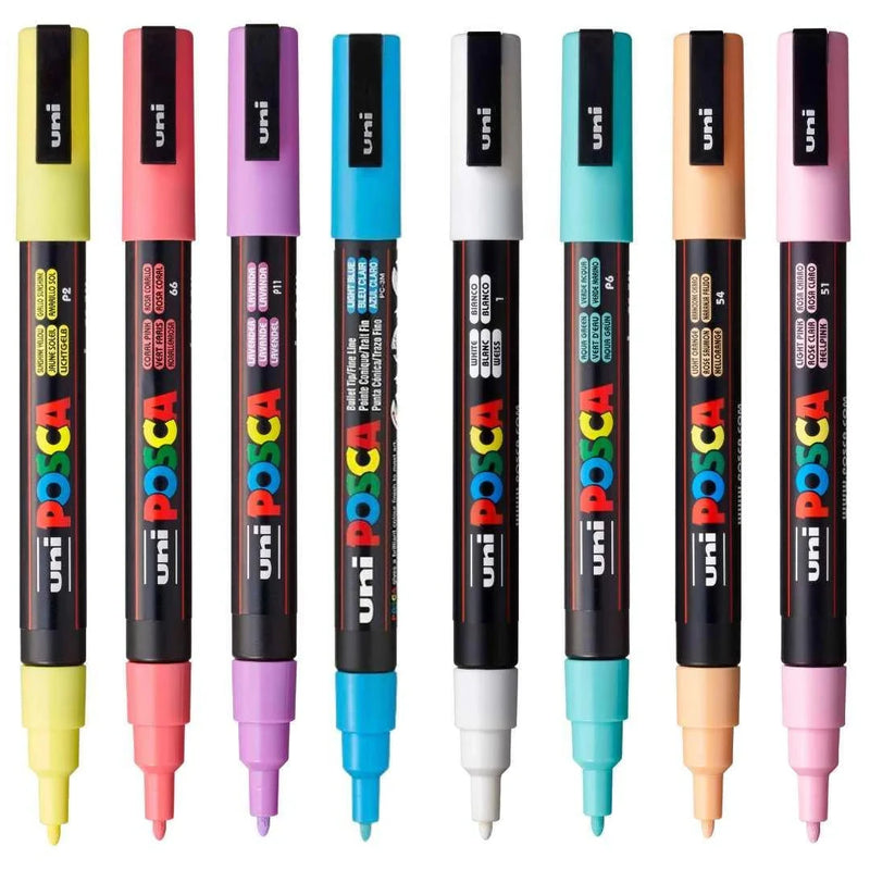 Uni Posca Markers PC-3M 0.9-1.3mm Soft Colours - Set of 8