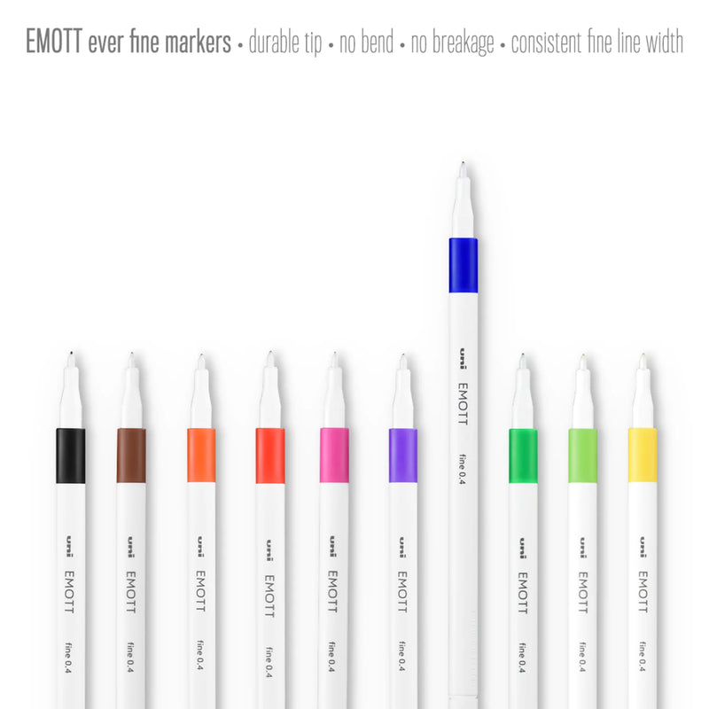 Uni Emott Everfine 0.4mm No.1 Fineliners Set of 10