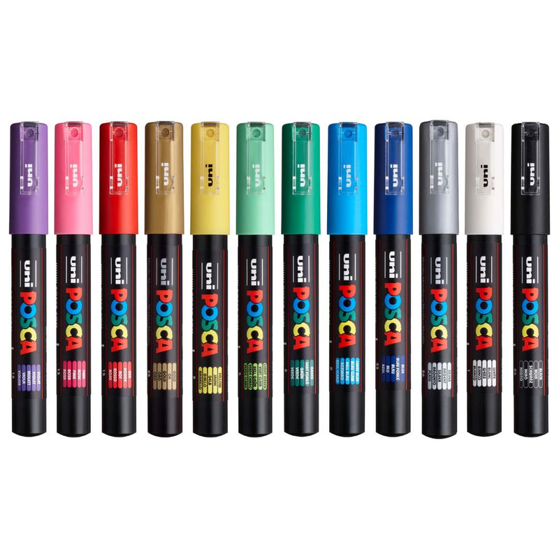 Uni Posca Markers PC-1M 0.7mm Ultra-fine Round Tip - Set of 12