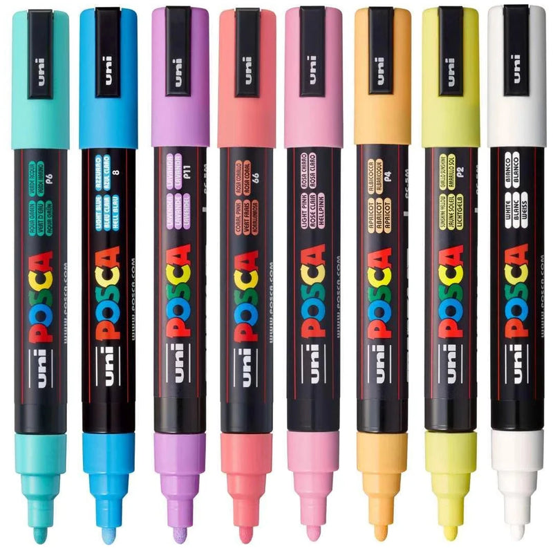 Uni Posca Markers PC-5M 1.8-2.5mm Soft Colours - Set of 8