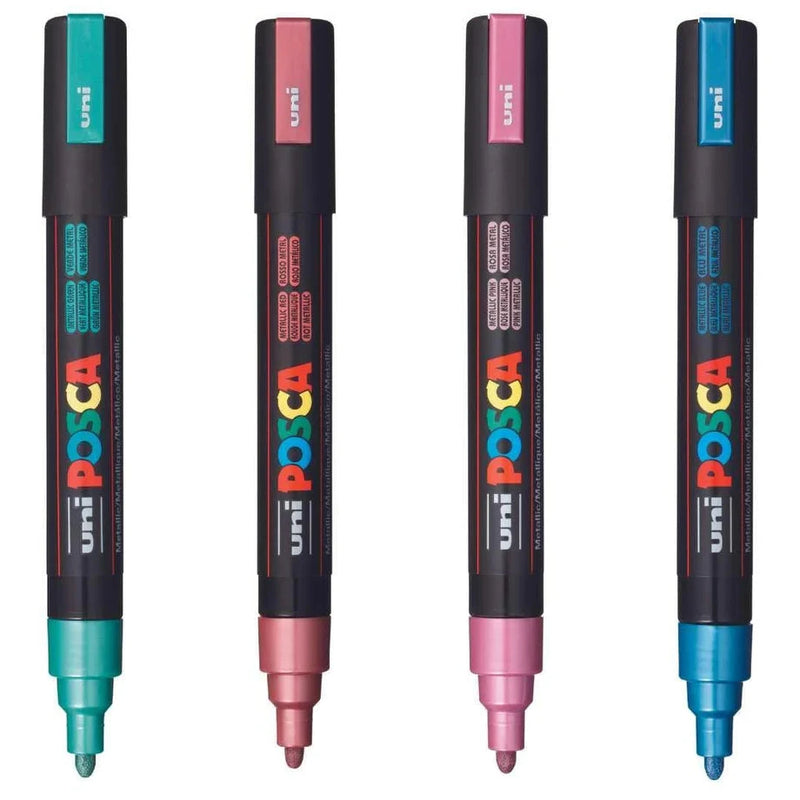 Uni Posca Markers PC-5M 1.8-2.5mm Medium Bullet Tip Metallic Colours - Set Of 4