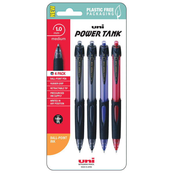 Uni PowerTank 1.0mm Retractable Ballpoint Pens Assorted Set of 4