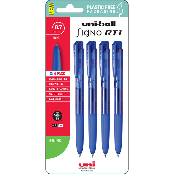 Uni Signo RT1 0.7mm Retractable Pens Blue Pack of 4