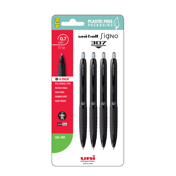 Uni Signo 307 0.7mm Fine Retractable Pens Black Pack of 4