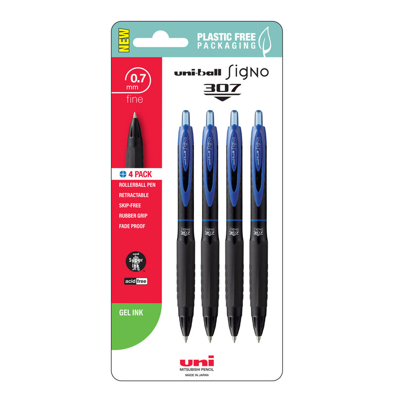 Uni Signo 307 0.7mm Fine Retractable Gel Pens Blue Set of 4