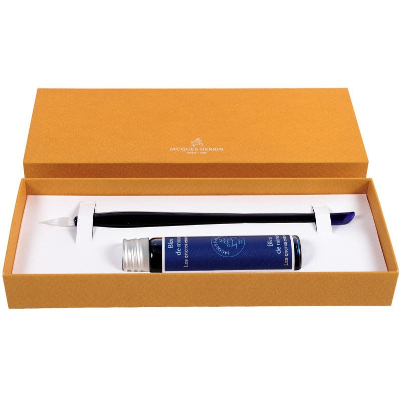 Jacques Herbin Blue Prestige Glass Pen Set