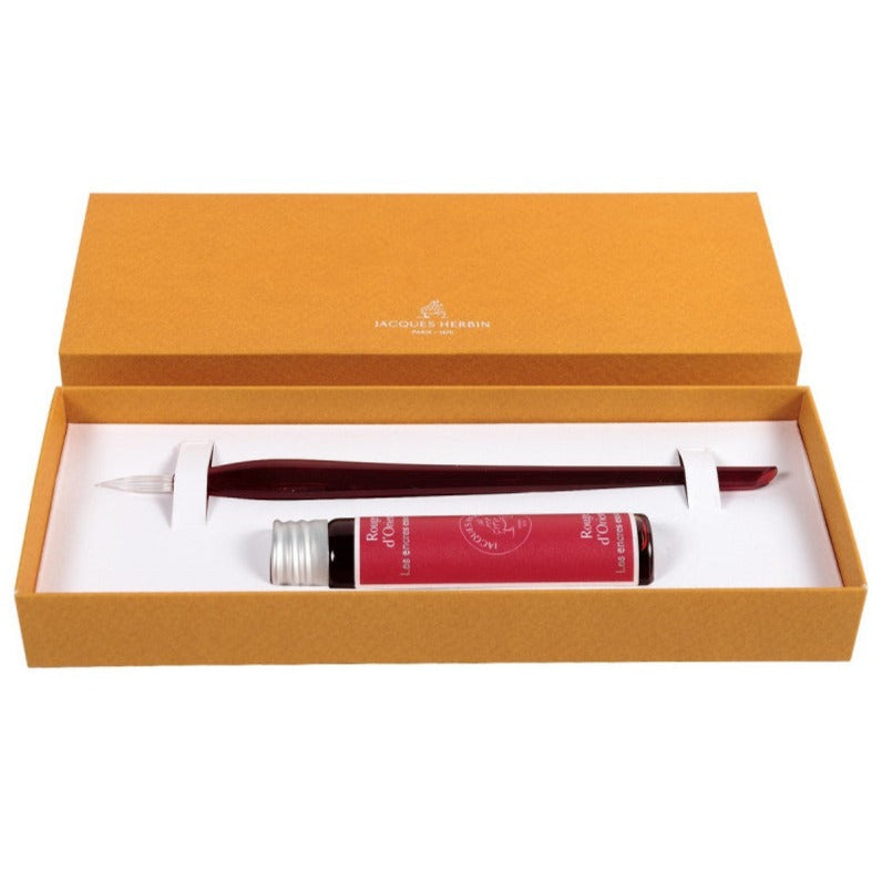 Jacques Herbin Red Prestige Glass Pen Set