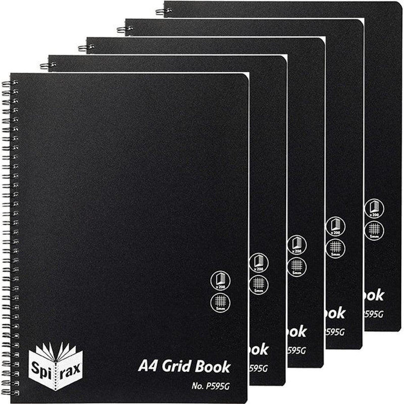 Spirax P595g PP Grid Book A4 200 Pages Black S/O - Pack Of 5
