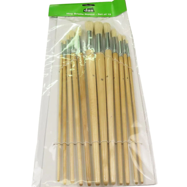 Das 582 Hog Bristle Round Paint Brush Set Of 12 Assorted Sizes