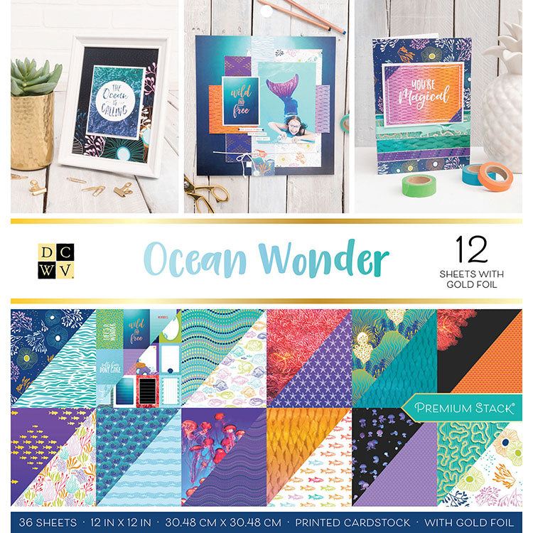 DCWV 12" x 12" Double-Sided Ocean Wonder Gold Foil 36 Sheets Cardstock Stack