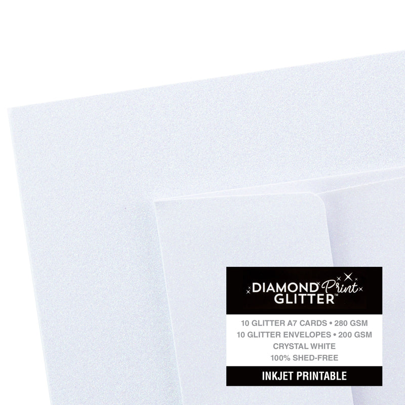 Harmony Inkjet Printable A7 200gsm Crystal White Glitter Cards & Envelopes Pack of 10