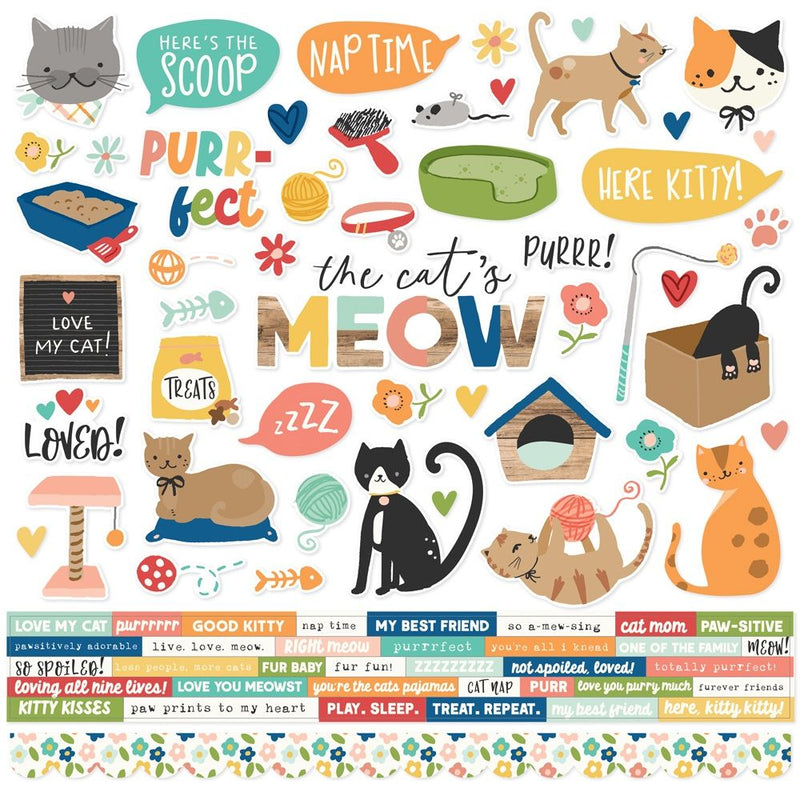 Simple Stories Fur Baby Cat Cardstock Stickers 86 Pieces