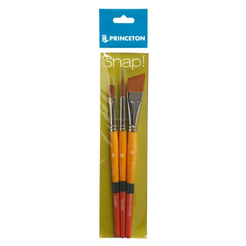 Princeton Snap! Short Handle Gold Taklon Brushes Set of 3