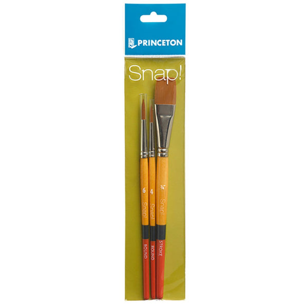 Princeton Snap! Short Handle Gold Taklon Brush Set of 3