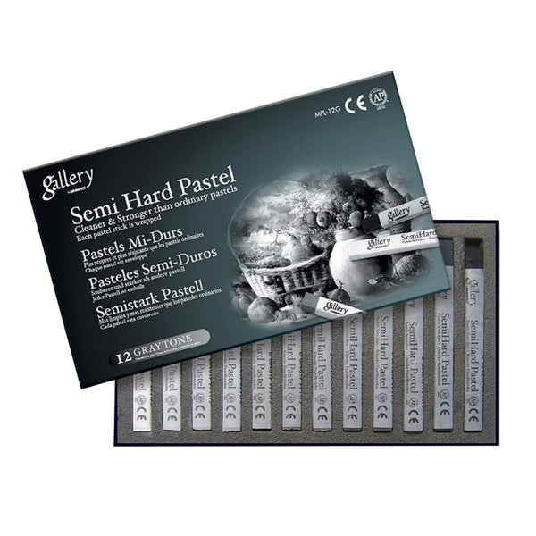 Mungyo Gallery Semi Hard Pastels Pack of 12 - Grey Tones