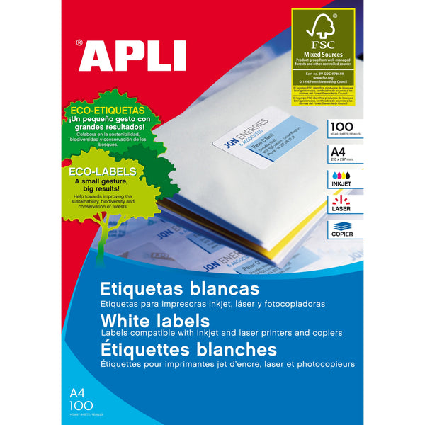 Apli A4 210x148mm Square 100 Sheet Labels