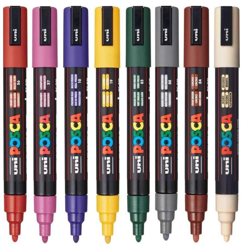 Uni Posca Markers PC-5M 1.8-2.5mm Medium Bullet Tip Dark Colours - Set Of 8