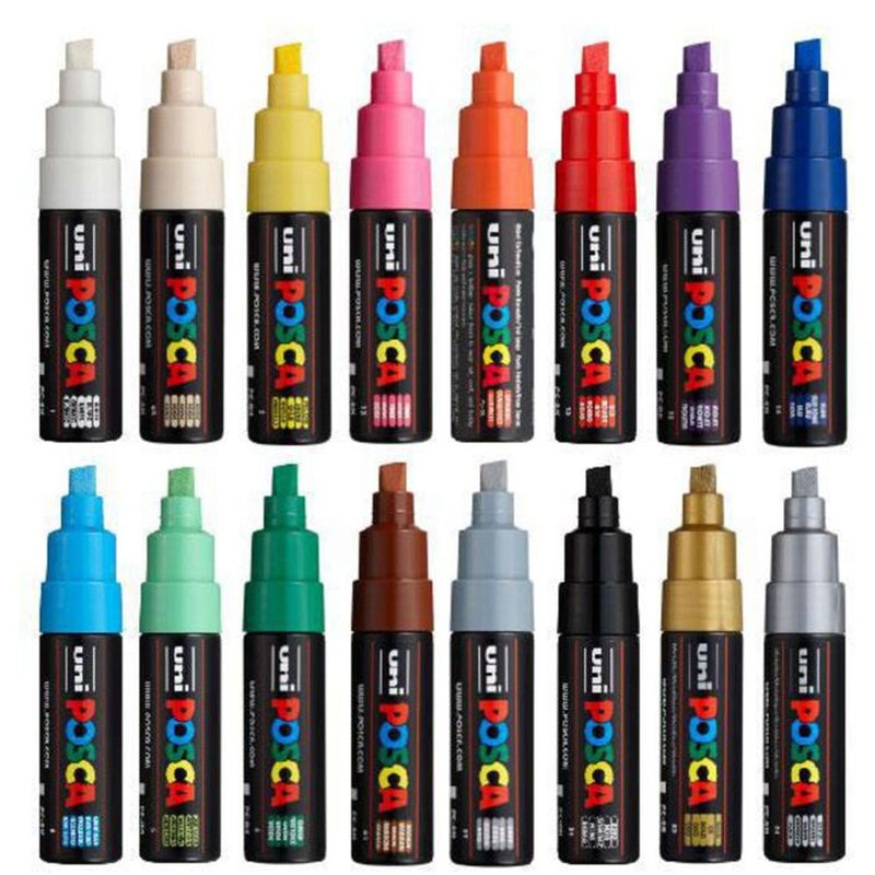 Uni Posca Markers PC-8K 8.0mm Bold Chisel Assorted Pack Of 16