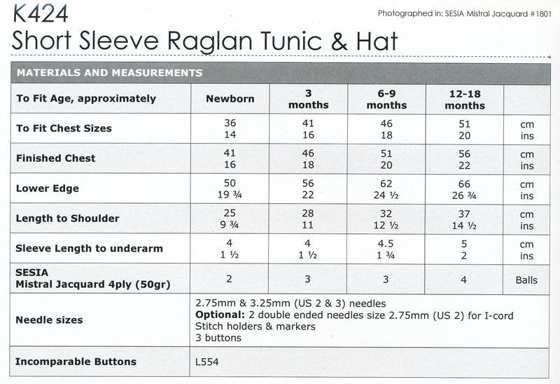 Naturally Pattern Leaflet Sesia Mistral Jacquard 4Ply Kids/Tunic + Hat K424