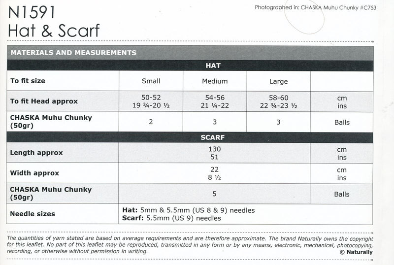 Naturally Pattern Leaflet Muhu Chunky 14Ply Womens/Hats & Scarves N1591