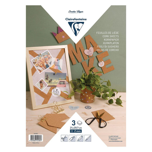 Clairefontaine 2mm A4 Cork Sheets Bag of 3