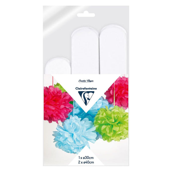 Clairefontaine White Crepe Pompoms Pack of 3