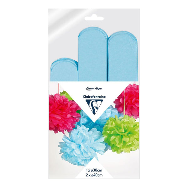 Clairefontaine Sky Blue Crepe Pompoms Pack of 3