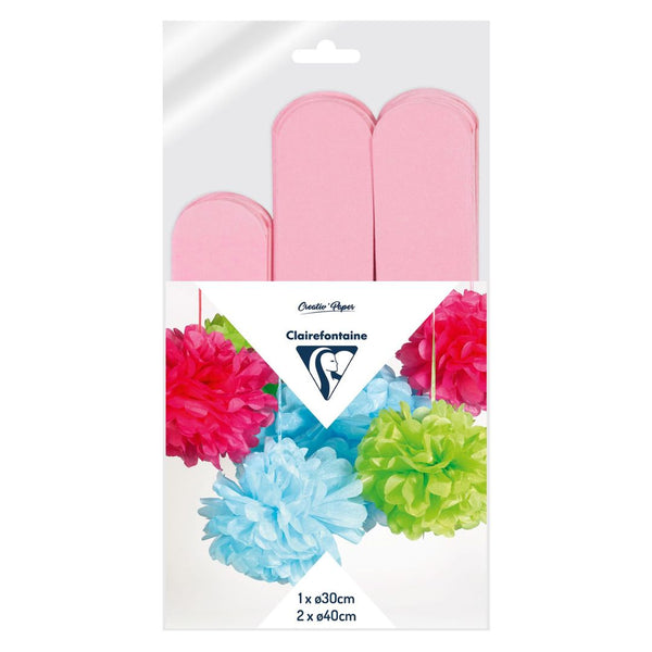 Clairefontaine Pink Crepe Pompoms Pack of 3