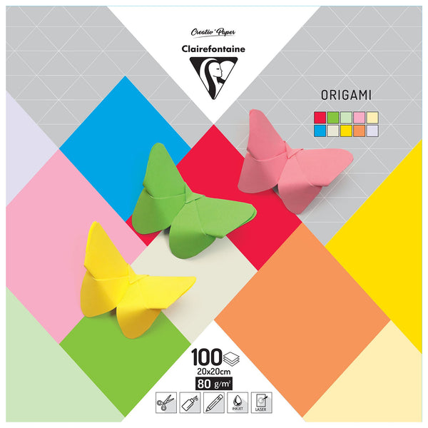 Clairefontaine 10 Bright Colours 20x20cm 100 Sheet Origami Paper