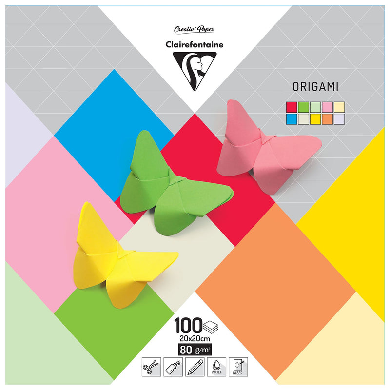 Clairefontaine 10 Bright Colours 20x20cm 100 Sheet Origami Paper